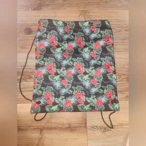 Floral Drawstring Backpack - Black and Red